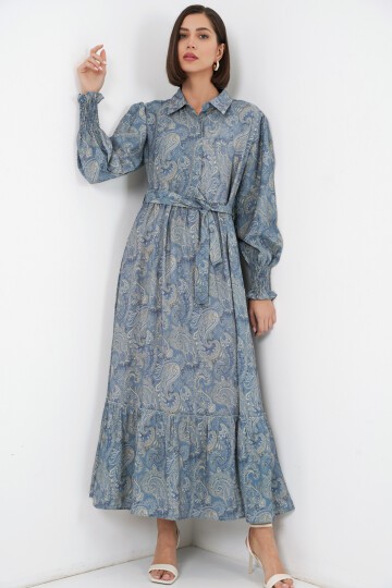 Kadın Kuşaklı Tesettür Elbise 2589 - Mint