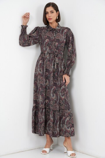 Kadın Kuşaklı Tesettür Elbise 2589 - Siyah