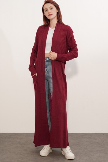 15690 Uzun Triko Hırka - Bordo