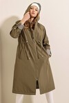 Merterium 9091 Beli Büzgülü Kapşonlu Trençkot - Haki
