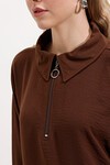 Merterium 5917 Fermuarlı Oversize Tunik - Kahverengi