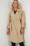 Merterium 9104 Kruvaze Yaka Astarlı Trençkot - Bej
