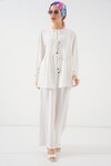 Kadın Önü Bağcıklı Tunik Pantolon İkili Takım 6744 - Beyaz