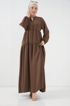 2527 Kadın Uzun Tesettür Elbise - Kahverengi