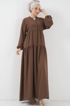 2527 Kadın Uzun Tesettür Elbise - Kahverengi