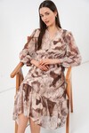 2137 Desenli Şifon Elbise - K. Bej