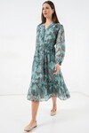 2137 Desenli Şifon Elbise - Mint Yeşili