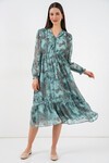 2137 Desenli Şifon Elbise - Mint Yeşili