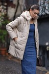 5163 Kapüşonlu Oversize Şişme Mont - Bej