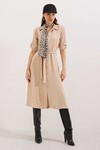 Kadın Bej Kuşaklı Gömlek Elbise 2442
