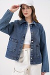 Kadın Çift Cepli Denim Ceket 0731 - Lacivert