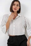 Kadın Çizgili Oversize Kısa Gömlek 20326 - B.Beyaz