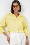 Kadın Çizgili Oversize Kısa Gömlek 20326 - Sarı