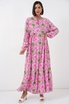 Kadın Desenli Tesettür Elbise 2594 - Pembe