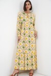Kadın Desenli Tesettür Elbise 2594 - Sarı