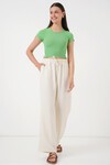 Kadın Geniş Paça Keten Pantolon 6735 - Ekru