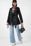 Kadın Kuşaklı Kısa Trençkot 5982 - Siyah