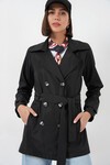 Kadın Kuşaklı Kısa Trençkot 5982 - Siyah