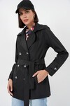 Kadın Kuşaklı Kısa Trençkot 5982 - Siyah