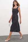Kadın Askılı Puantiyeli Midi Elbise 2607 - Siyah