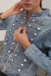 Kadın Dar Kesim Düğmeli Denim Ceket 0764 - Mavi