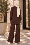 Kadın Desenli Oversize Tunik Pantolon İkili Takım 55462 - Kahverengi
