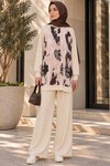 Kadın Desenli Oversize Tunik Pantolon İkili Takım 55462 - Krem