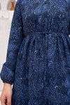 Kadın Desenli Uzun Tesettür Elbise 2586 - Lacivert