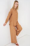 Kadın Dokulu Gömlek Pantolon İkili Takım 6710 - Camel