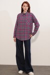 Kadın Ekose Desen Oversize Oduncu Gömlek 3854 Mor