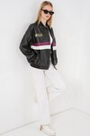 Merterium 0698 Baskılı Suni Deri Bomber Ceket - Bordo