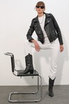 Merterium 1025 Suni Deri Biker Ceket - Siyah