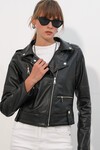 Merterium 1025 Suni Deri Biker Ceket - Siyah