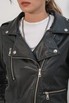 Merterium 1025 Suni Deri Biker Ceket - Siyah