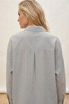 Merterium Kadın Siyah Beyaz Çizgili Oversize Uzun Basic Gömlek 3900