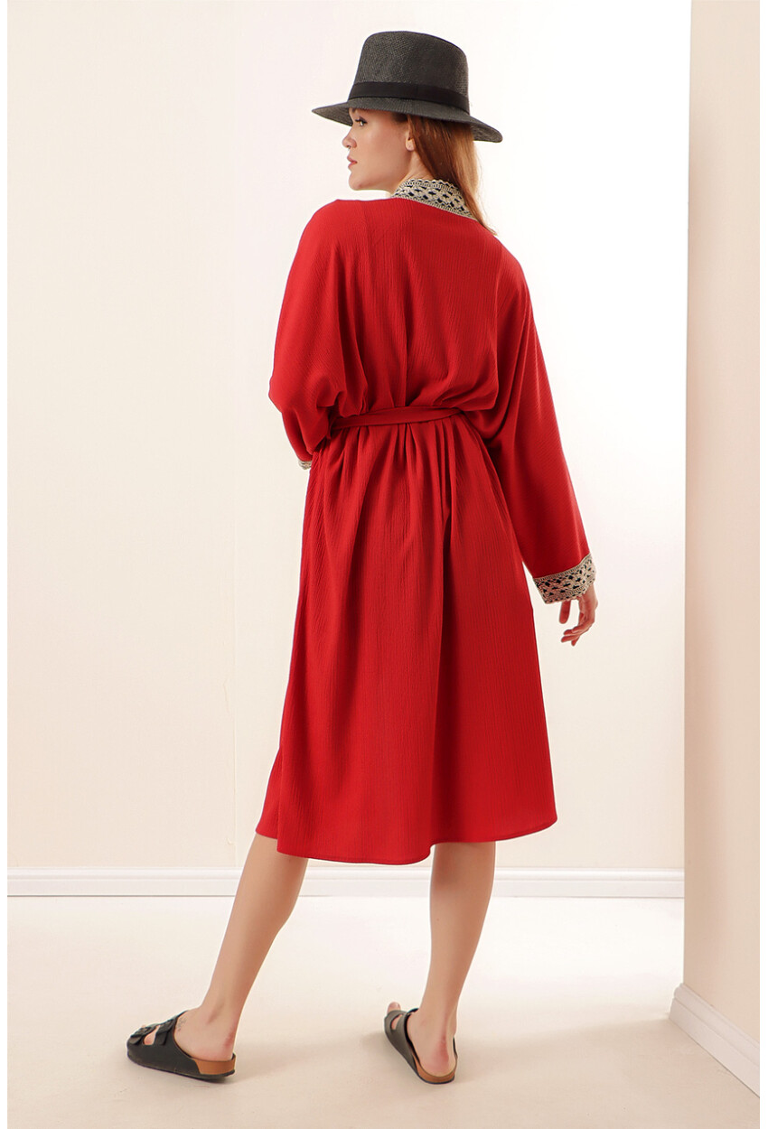 05865 Nakışlı Örme Uzun Kimono