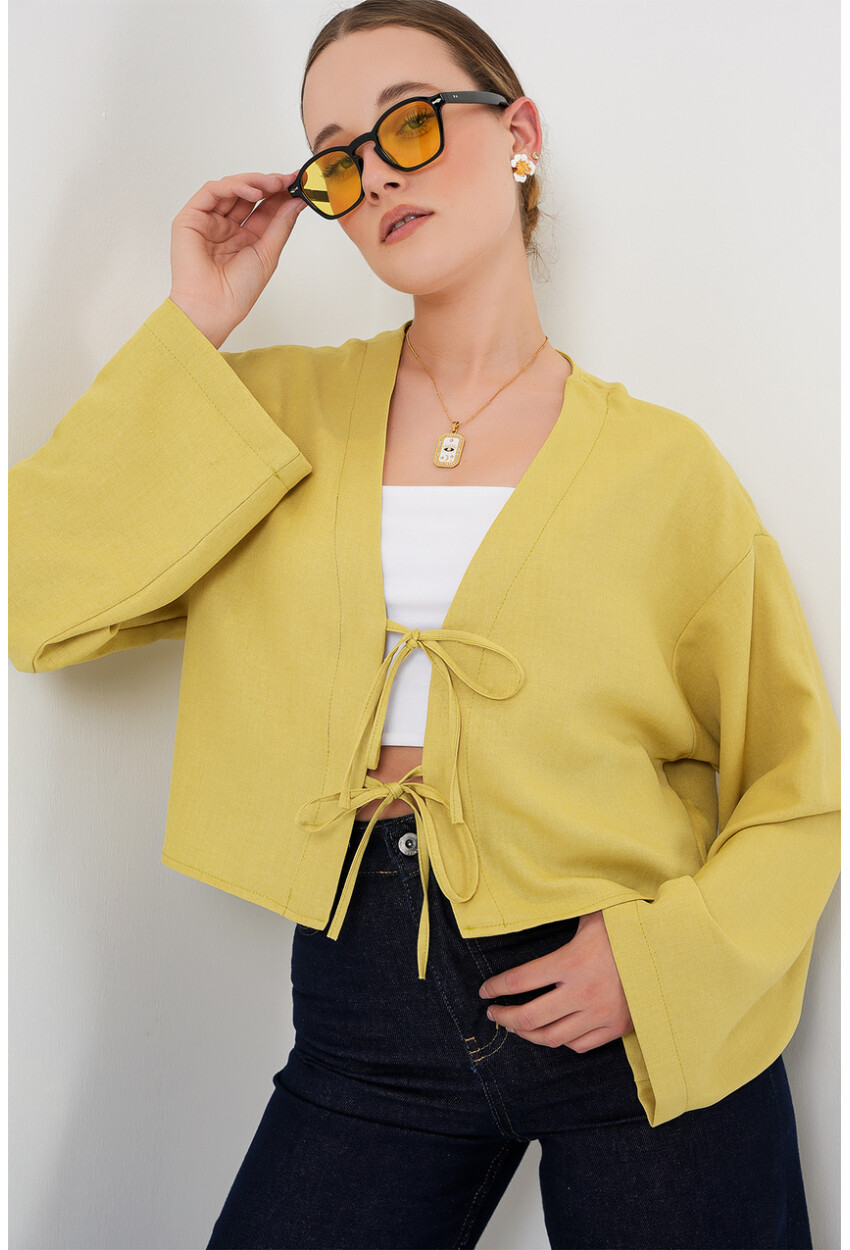 Önü Bağlamalı Keten Kimono 960