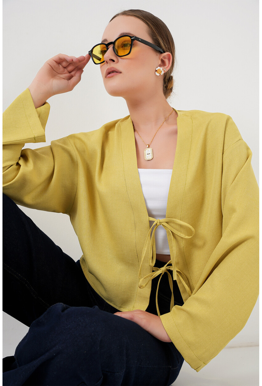 Önü Bağlamalı Keten Kimono 960
