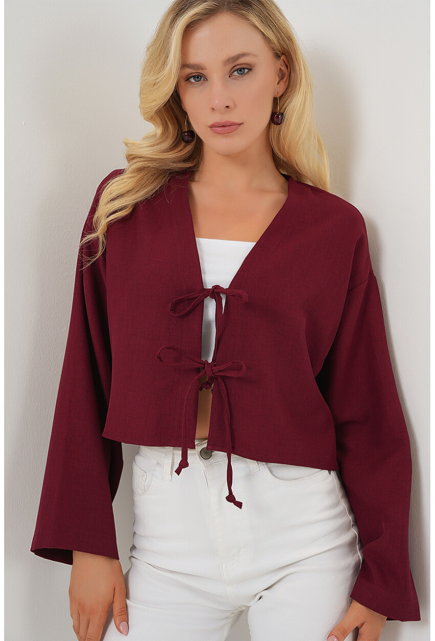 Önü Bağlamalı Keten Kimono 960
