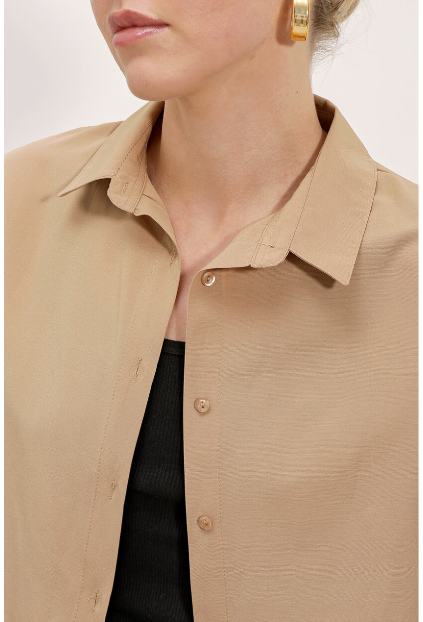 3900 Kadın Oversize Uzun Basic Gömlek - Bisküvi
