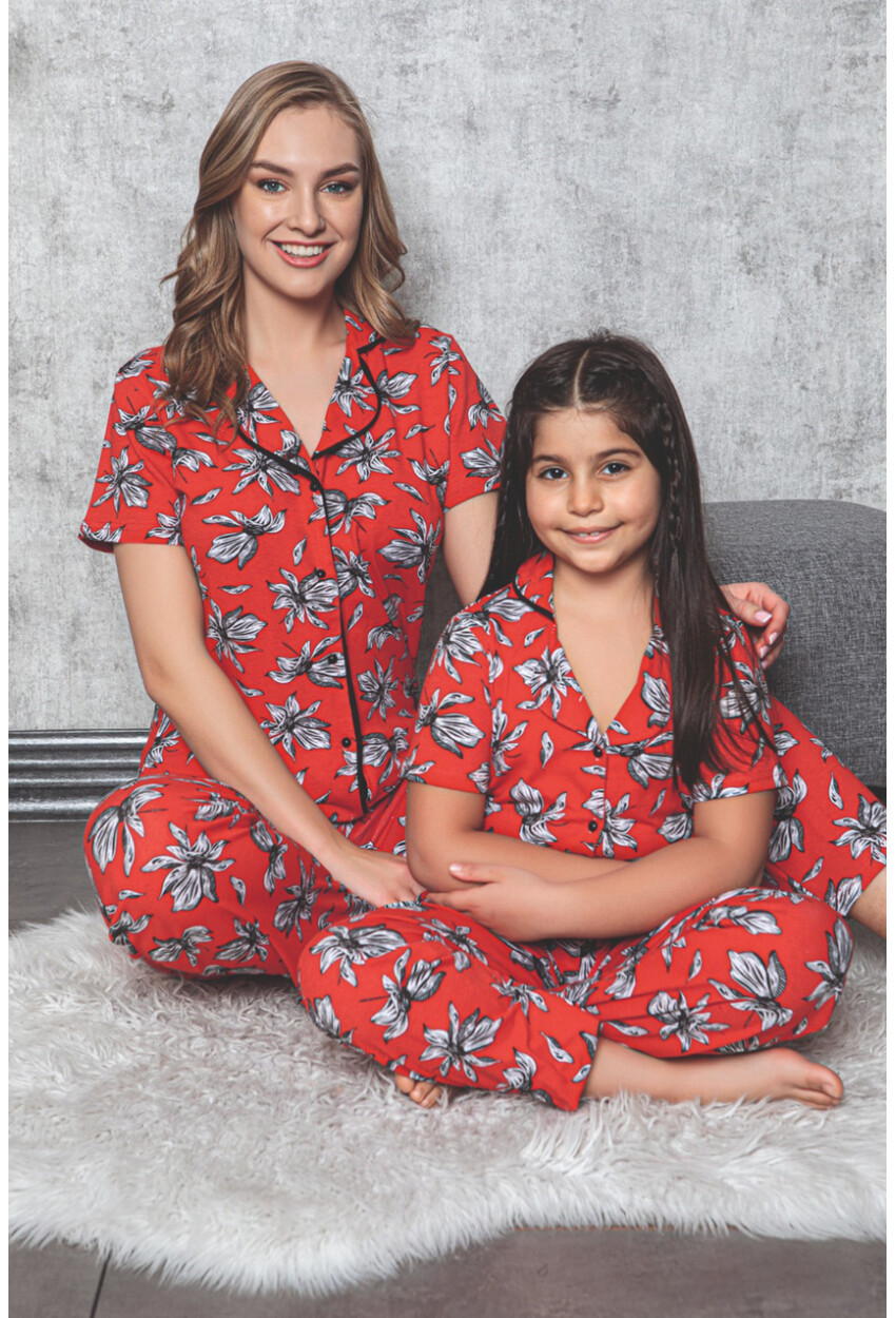 10310 Anne Kız Pijama Takımı - Kırmızı