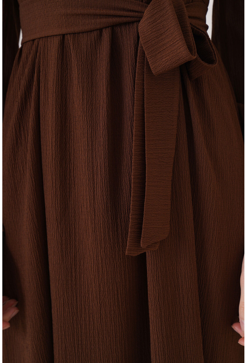 2340 Tesettür Örme Elbise - Kahverengi