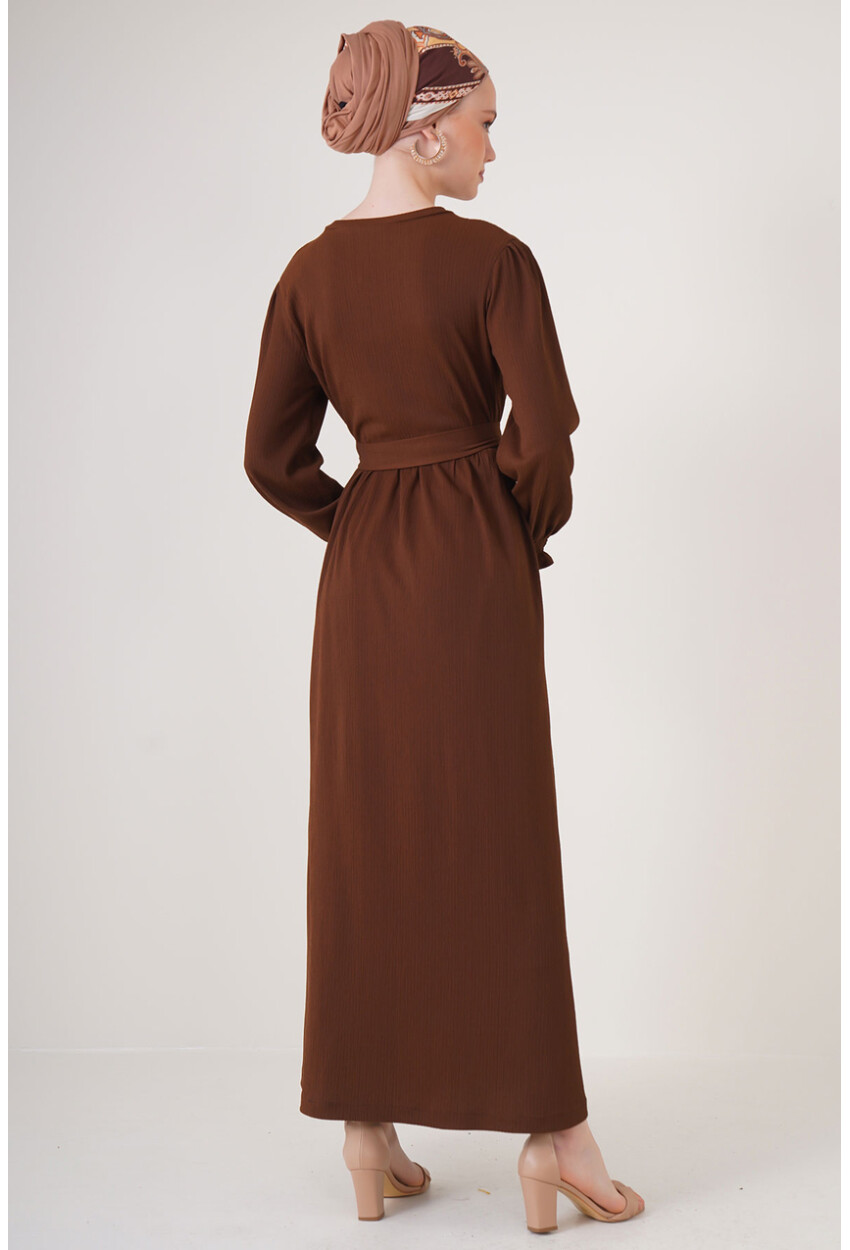 2340 Tesettür Örme Elbise - Kahverengi