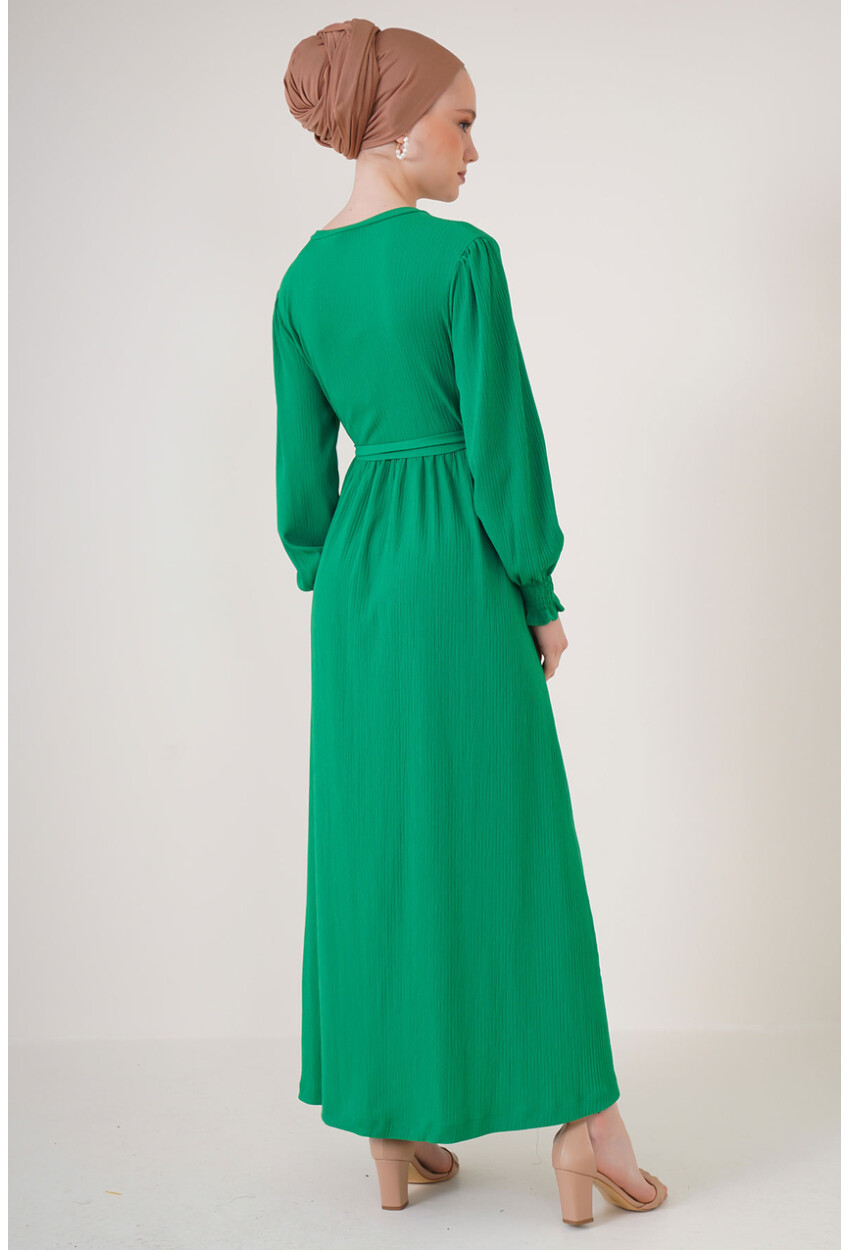 2340 Tesettür Örme Elbise - Yeşil
