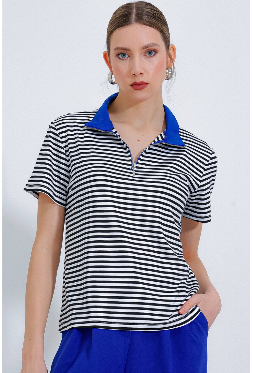 0497 Polo Collar Striped T-Shirt