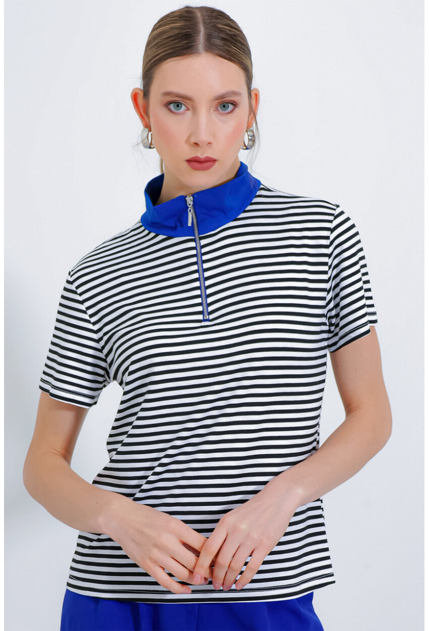 0497 Polo Collar Striped T-Shirt