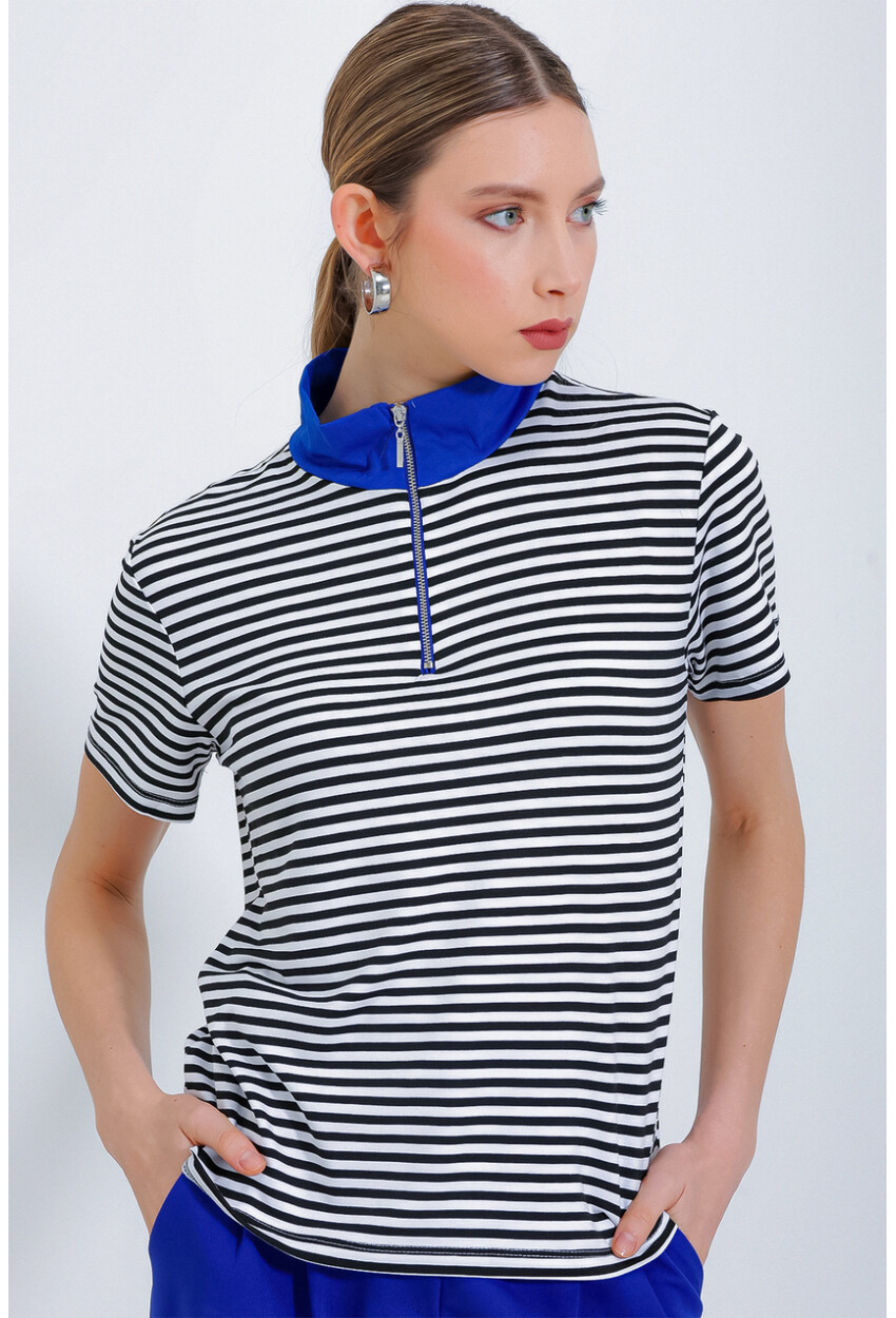 0497 Polo Collar Striped T-Shirt