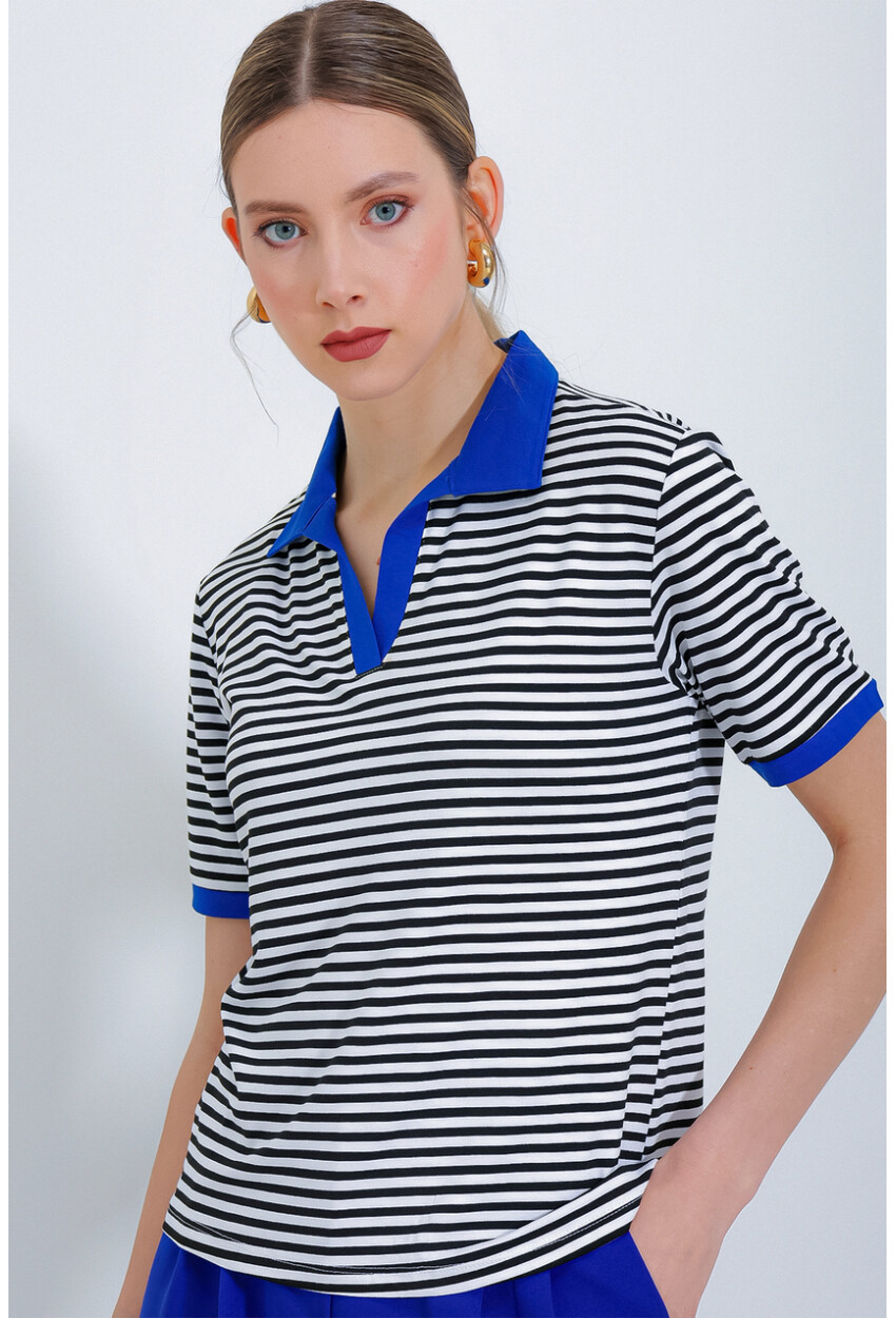 0499 Polo Collar Striped T-Shirt