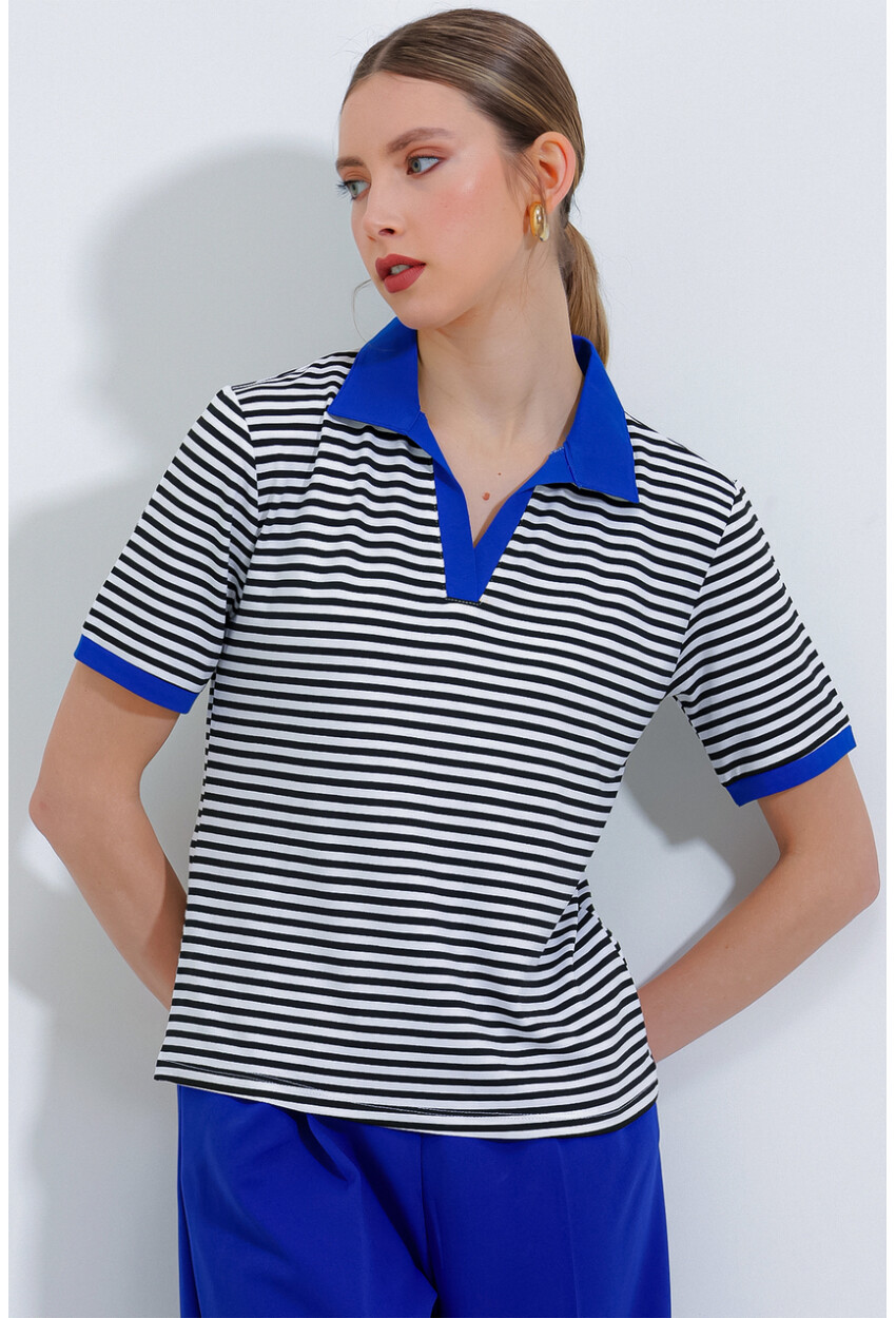 0499 Polo Collar Striped T-Shirt