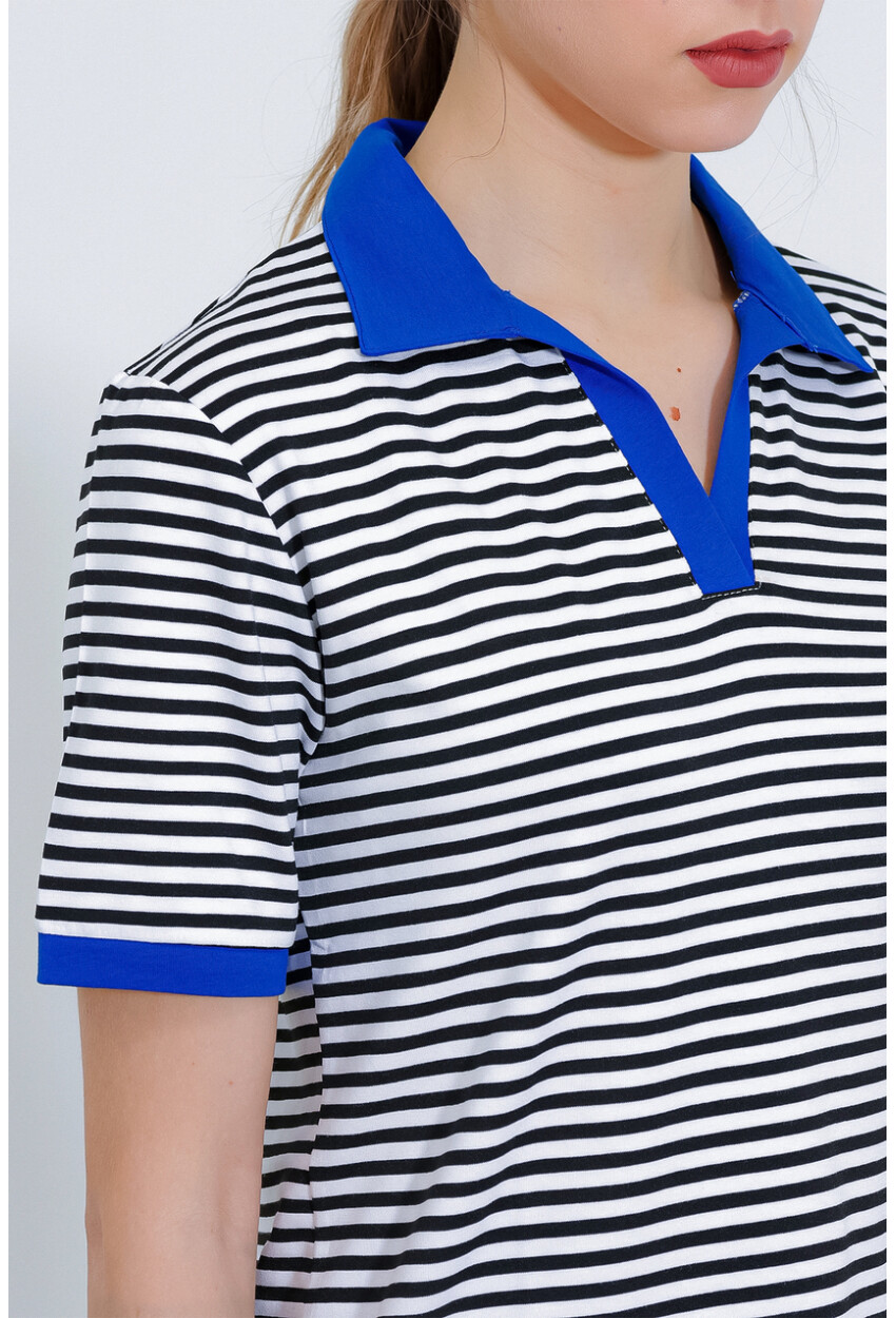 0499 Polo Collar Striped T-Shirt